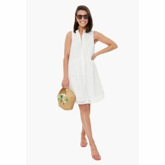 Tuckernuck WHITE BURNOUT SLEEVELESS ROYAL SHIRT DRESS - Picture 3 of 3